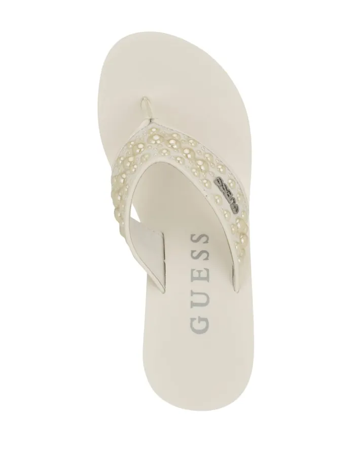 GUESS Shoes Silus Pearl Wedge Sandals White 8211 Women