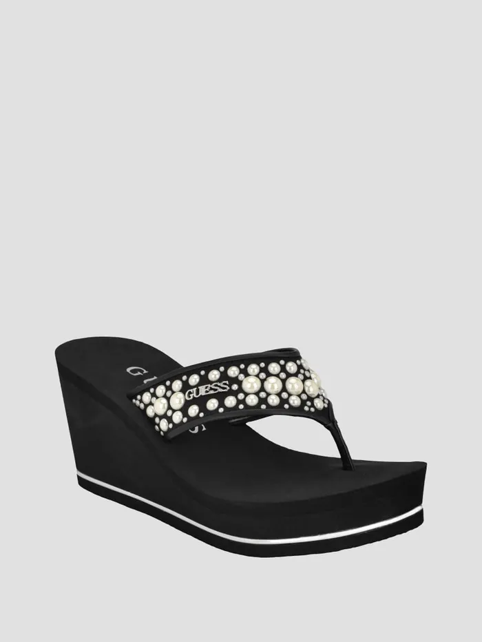 GUESS Shoes Silus Pearl Wedge Sandals White 8211 Women