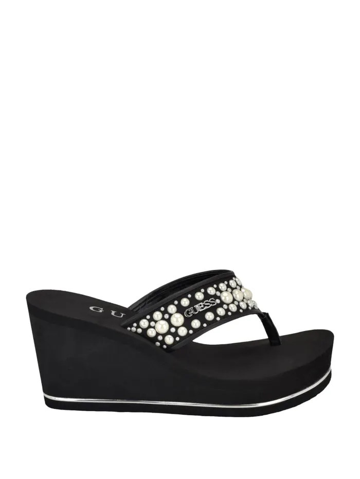 GUESS Shoes Silus Pearl Wedge Sandals White 8211 Women