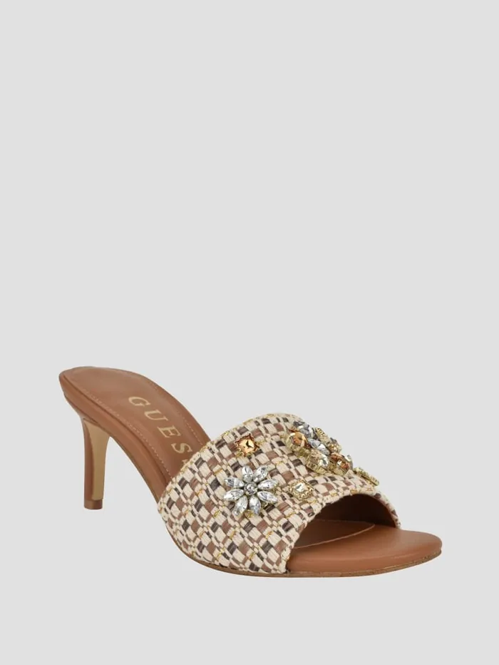 GUESS Shoes Weekful Woven Rhinestone Mules Neutral 8211 Women