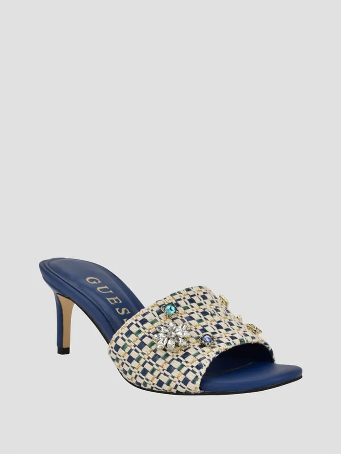 GUESS Shoes Weekful Woven Rhinestone Mules Neutral 8211 Women