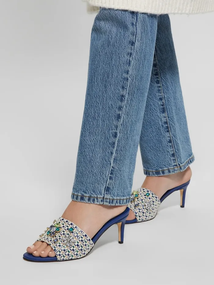 GUESS Shoes Weekful Woven Rhinestone Mules Neutral 8211 Women
