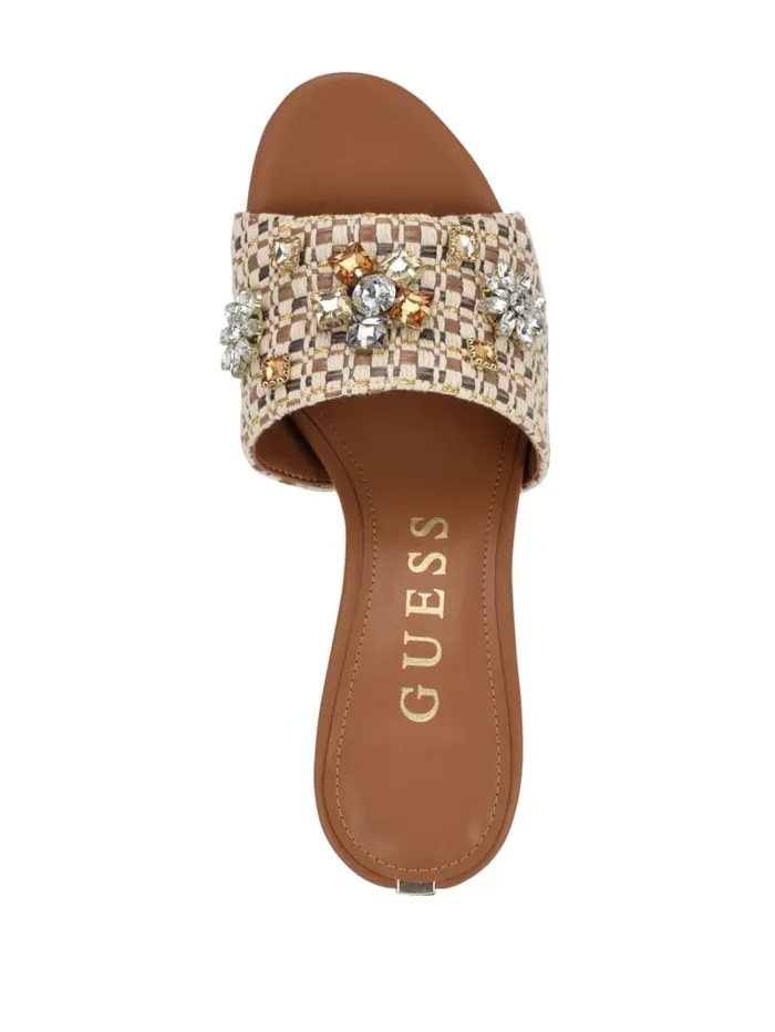 GUESS Shoes Weekful Woven Rhinestone Mules Neutral 8211 Women