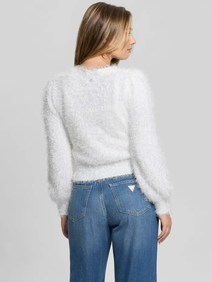 GUESS Sweaters and Knits Emiko Eyelash Crop Cardigan White 8211 Women