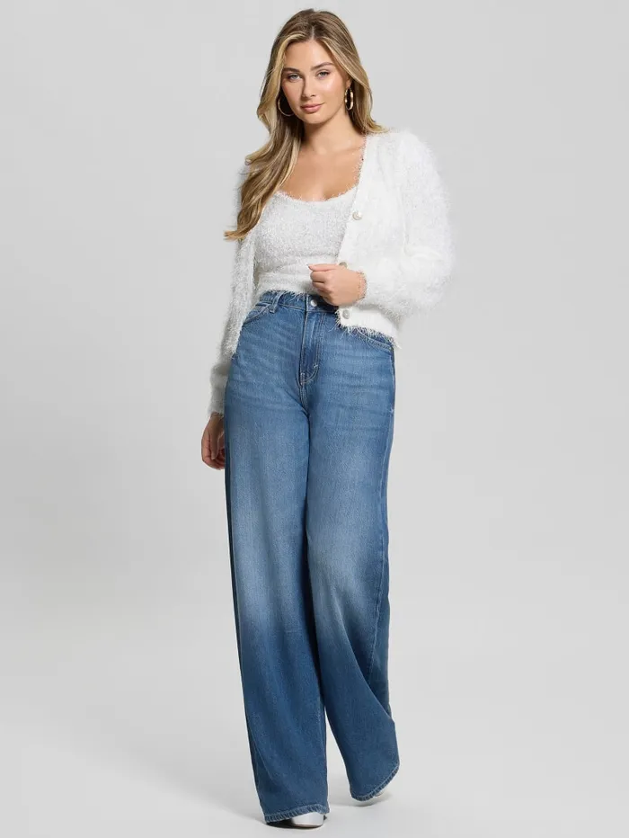 GUESS Sweaters and Knits Emiko Eyelash Crop Cardigan White 8211 Women