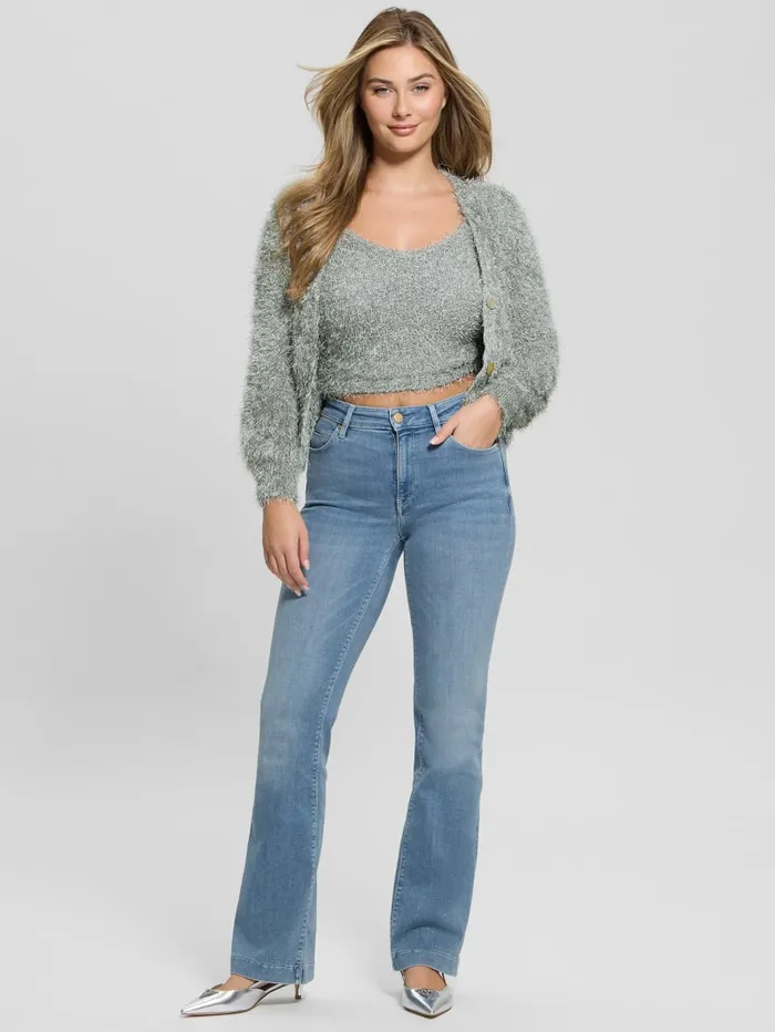 GUESS Sweaters and Knits Emiko Eyelash Crop Cardigan White 8211 Women