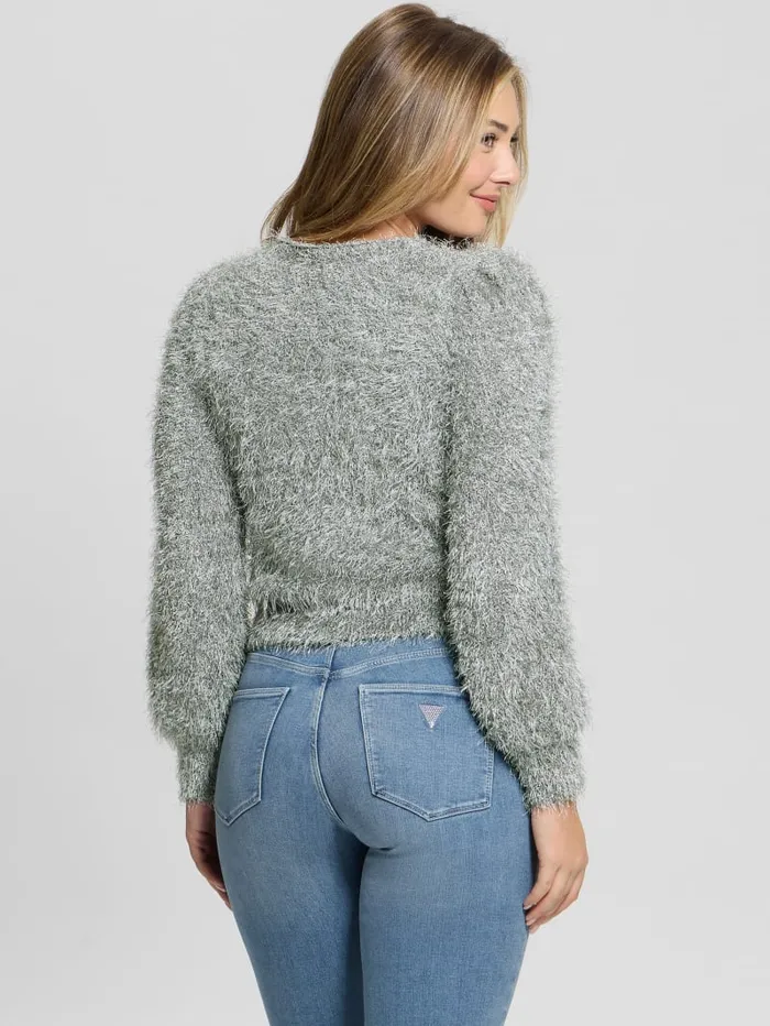 GUESS Sweaters and Knits Emiko Eyelash Crop Cardigan White 8211 Women