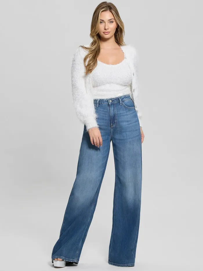 GUESS Sweaters and Knits Emiko Eyelash Crop Cardigan White 8211 Women