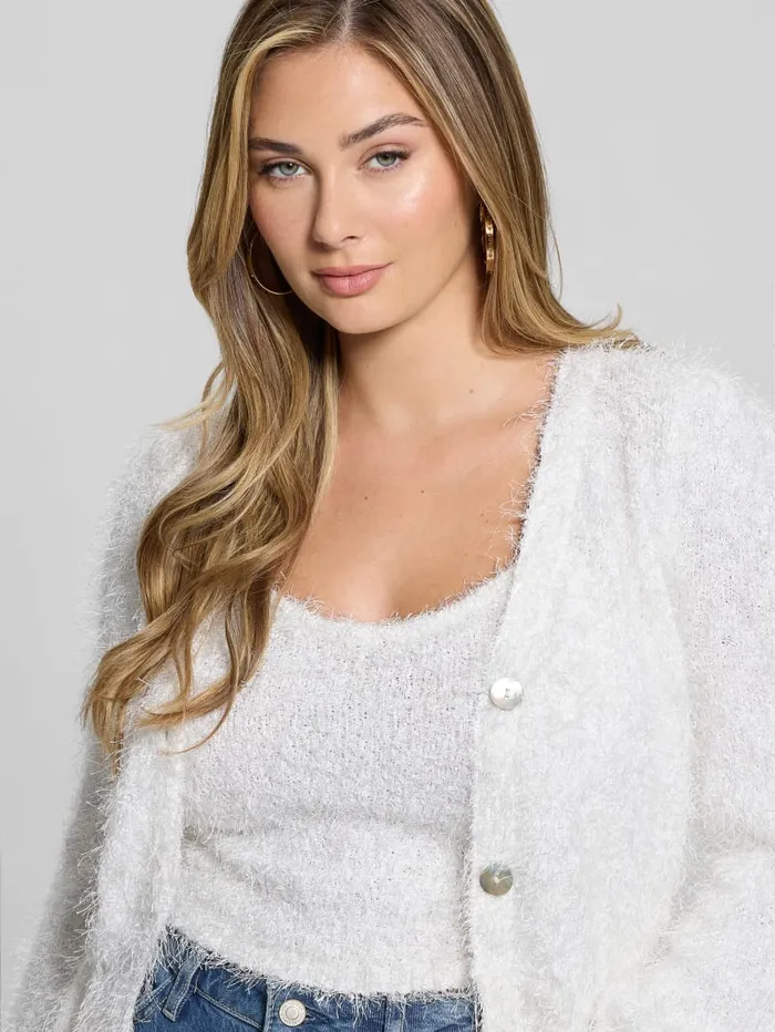 GUESS Sweaters and Knits Emiko Eyelash Crop Cardigan White 8211 Women