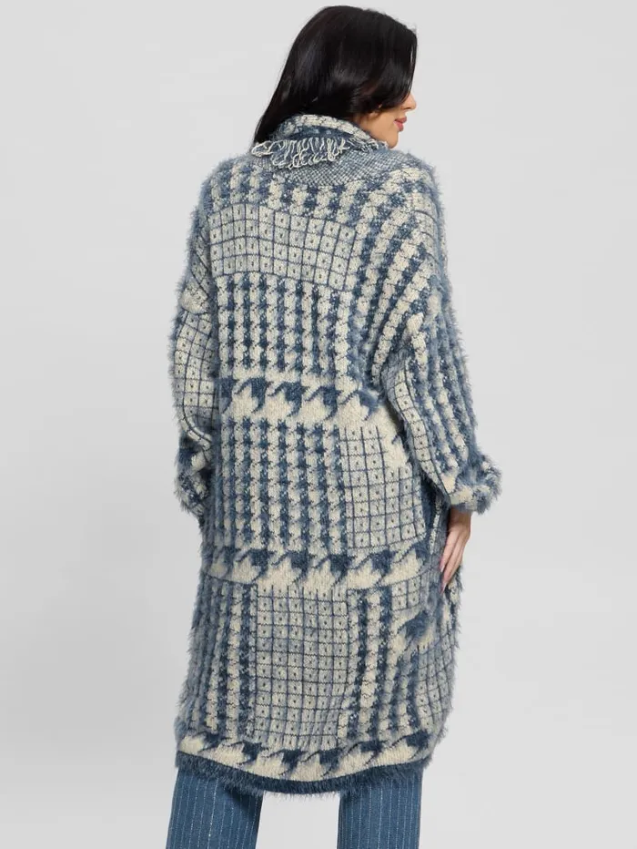 GUESS Sweaters and Knits Lee Fringed and Patchwork Long Cardigan Blue 8211 Women