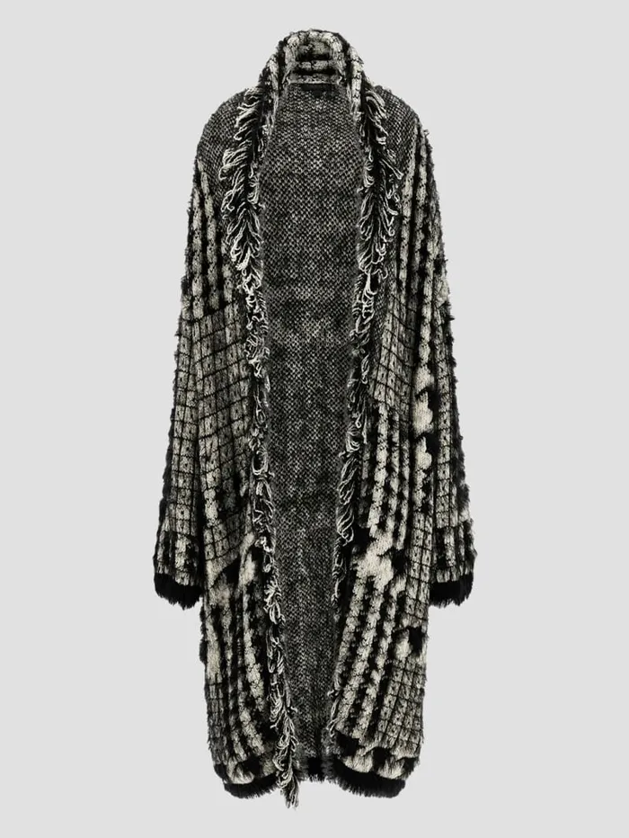 GUESS Sweaters and Knits Lee Fringed and Patchwork Long Cardigan Blue 8211 Women