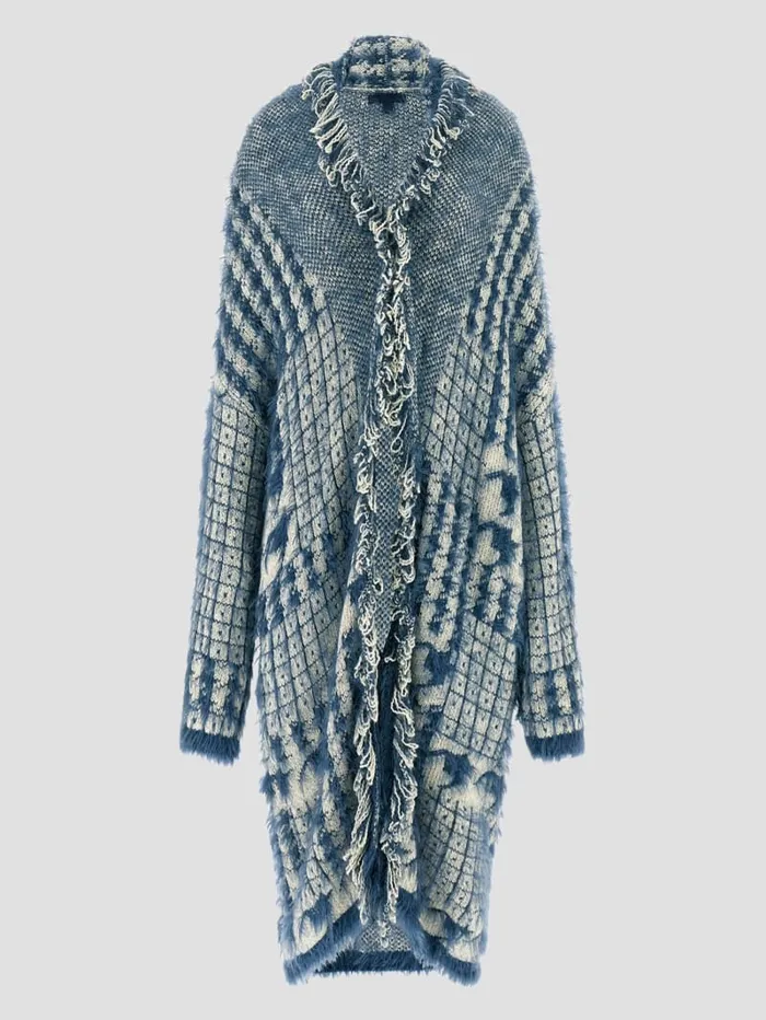 GUESS Sweaters and Knits Lee Fringed and Patchwork Long Cardigan Blue 8211 Women