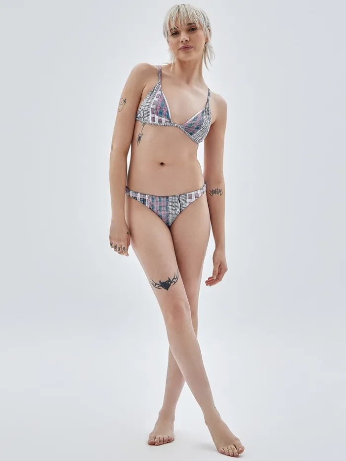 GUESS Swimwear Originals Plaid Bikini Bottoms White 8211 Women