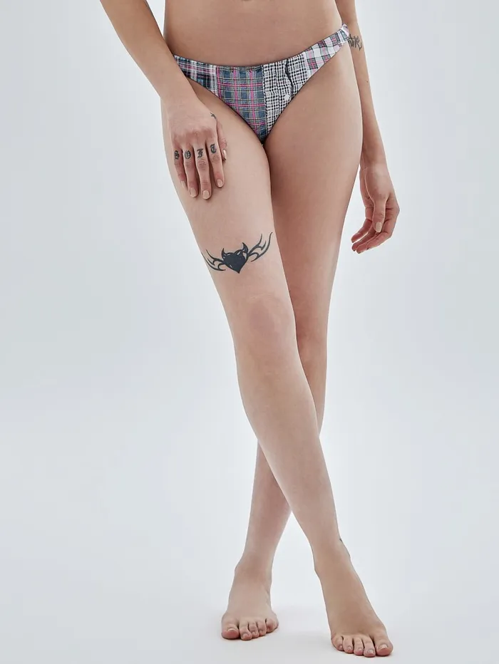 GUESS Swimwear Originals Plaid Bikini Bottoms White 8211 Women