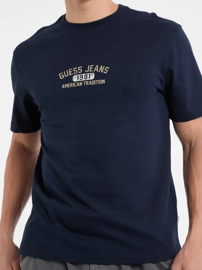 GUESS T Shirts and Tanks Eco Crewneck Printed Tee Blue 8211 Men