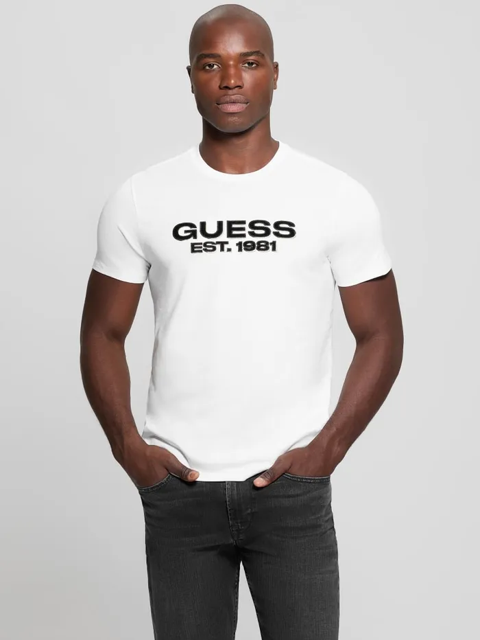 GUESS T Shirts and Tanks Eco Velvet Signature Tee White 8211 Men