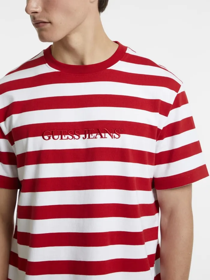 GUESS T Shirts and Tanks Striped Logo Tee Red 8211 Men