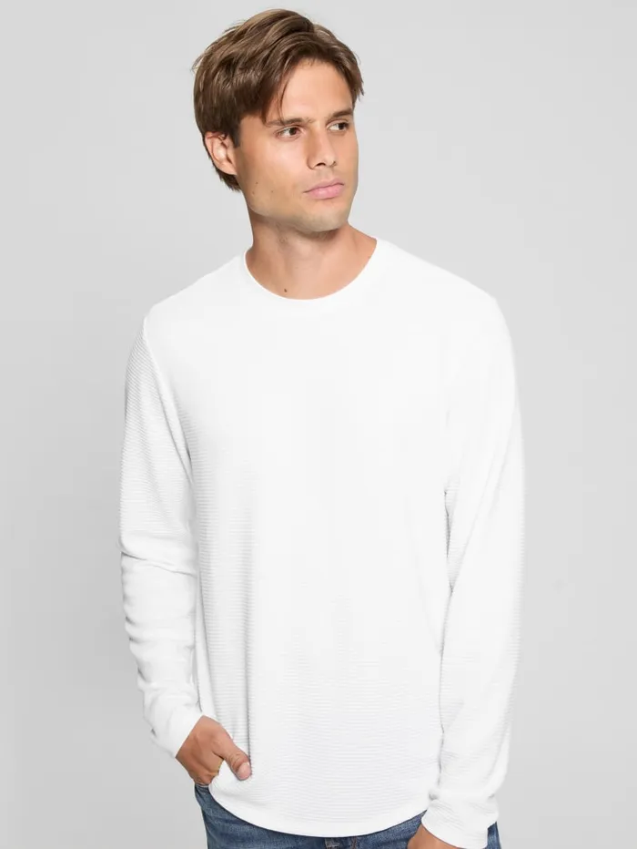 GUESS T Shirts and Tanks Textured LongSleeve Tee White 8211 Men