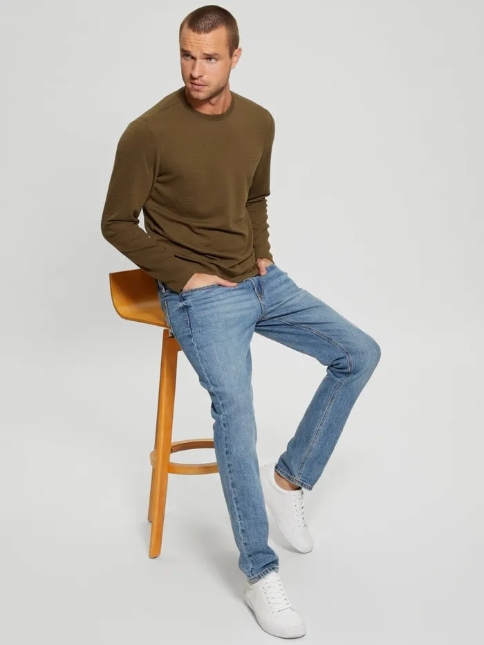GUESS T Shirts and Tanks Textured LongSleeve Tee White 8211 Men