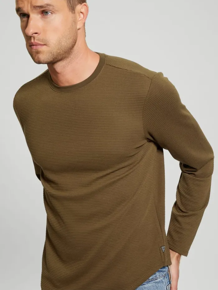 GUESS T Shirts and Tanks Textured LongSleeve Tee White 8211 Men
