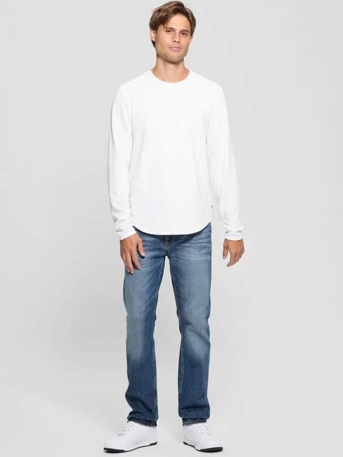 GUESS T Shirts and Tanks Textured LongSleeve Tee White 8211 Men