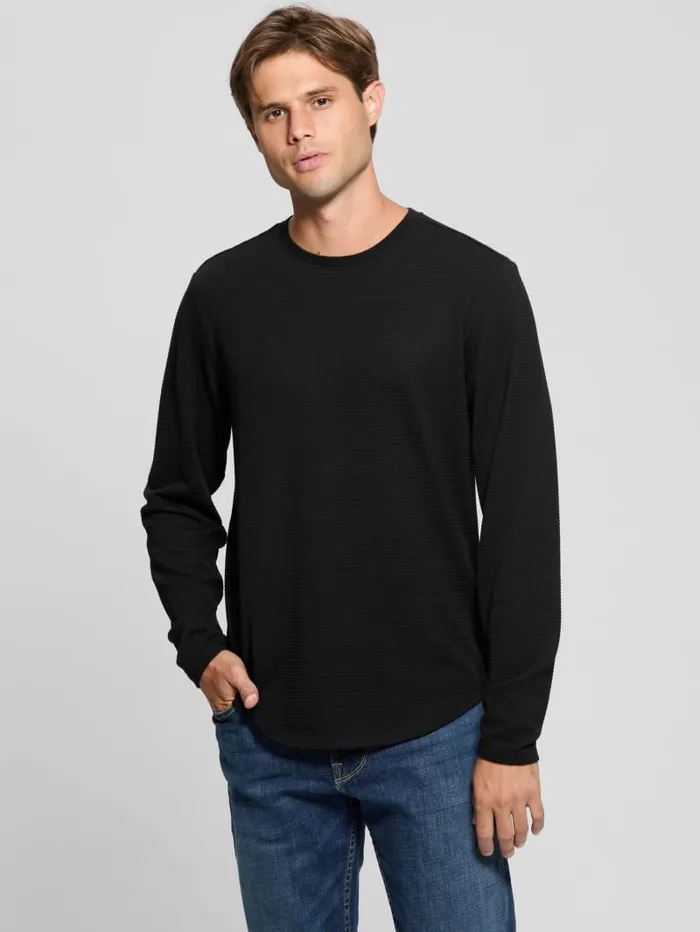 GUESS T Shirts and Tanks Textured LongSleeve Tee White 8211 Men