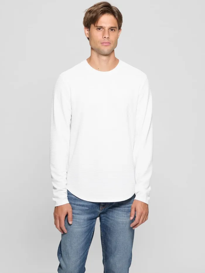 GUESS T Shirts and Tanks Textured LongSleeve Tee White 8211 Men