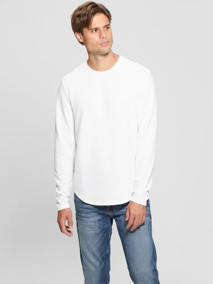 GUESS T Shirts and Tanks Textured LongSleeve Tee White 8211 Men