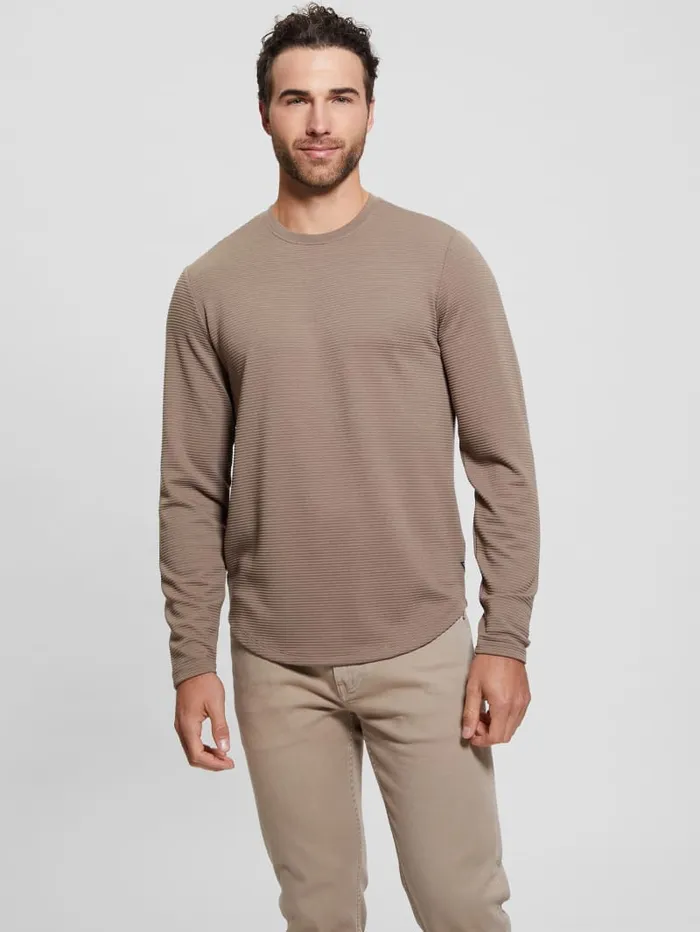 GUESS T Shirts and Tanks Textured LongSleeve Tee White 8211 Men