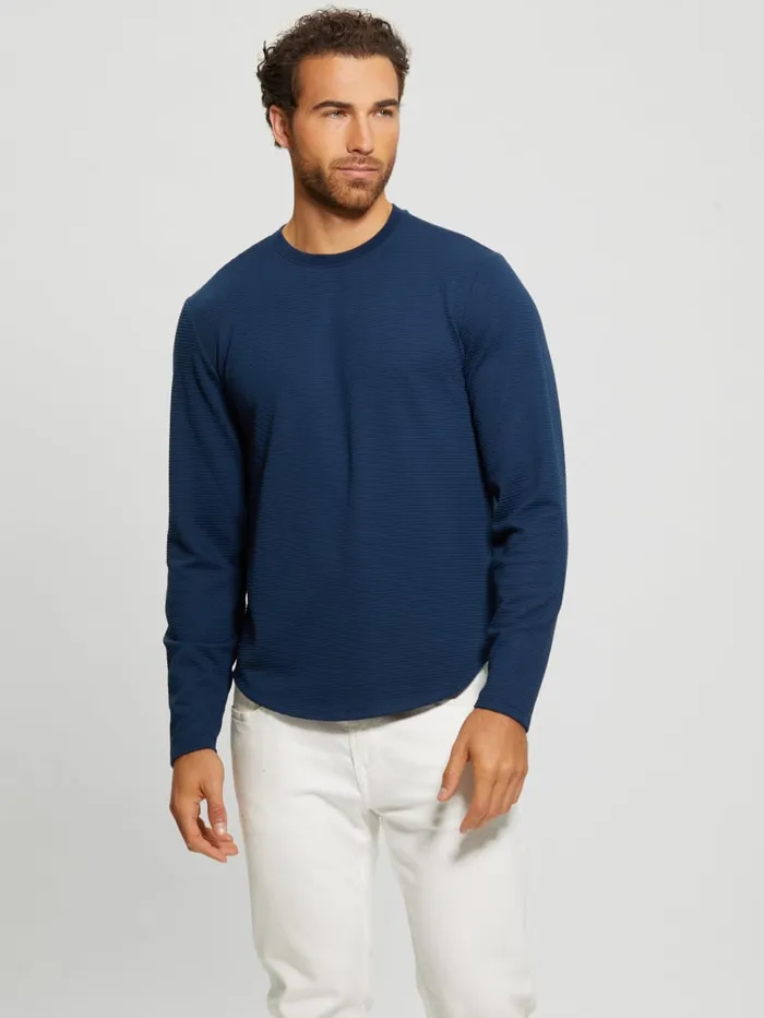 GUESS T Shirts and Tanks Textured LongSleeve Tee White 8211 Men