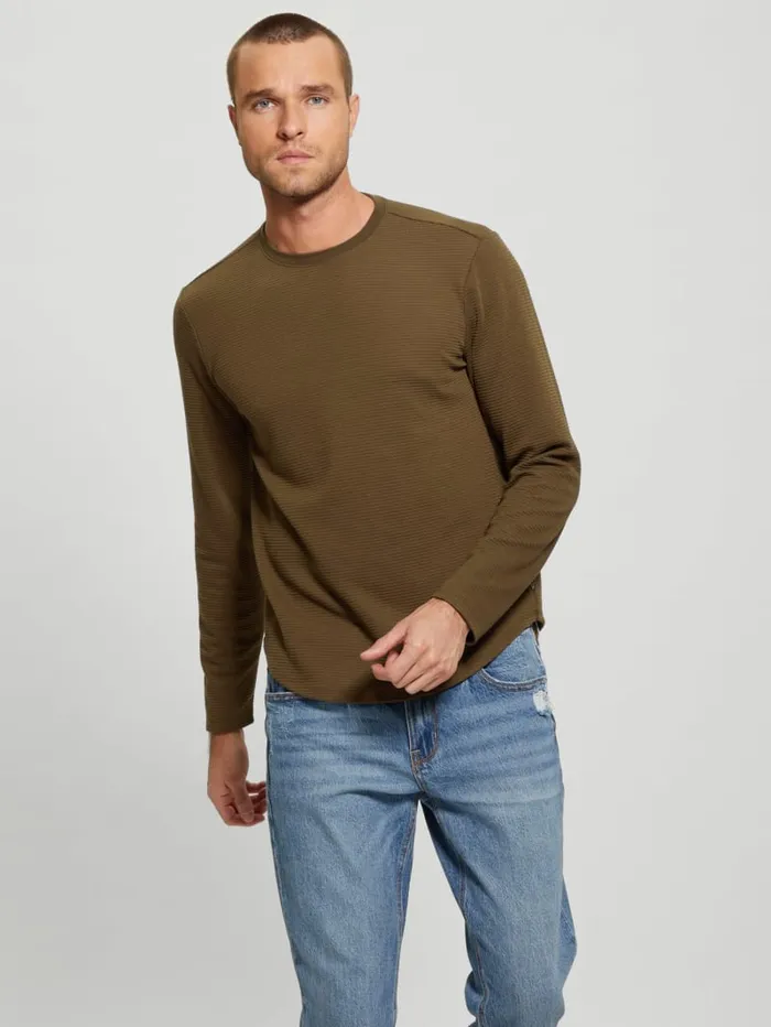 GUESS T Shirts and Tanks Textured LongSleeve Tee White 8211 Men