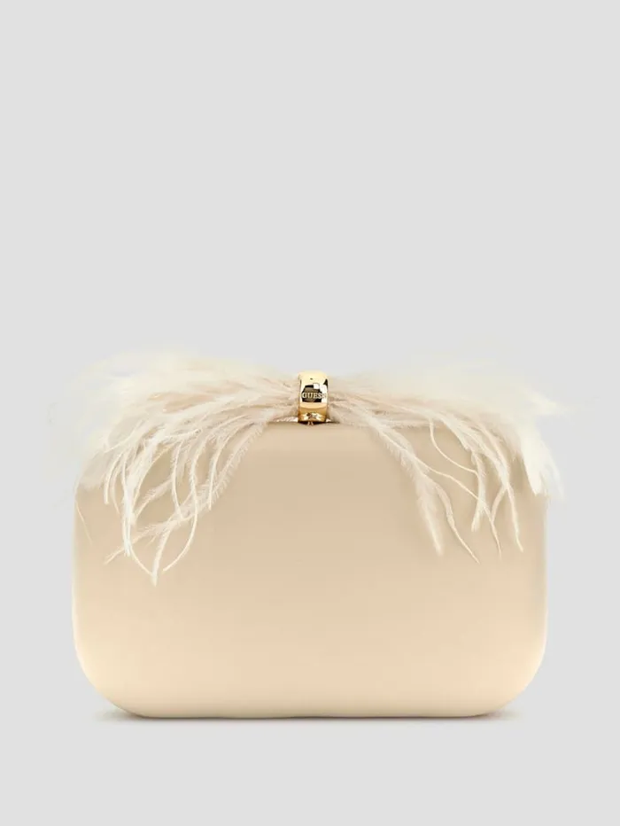 GUESS The It Bag Keyah Feather Top Clutch White 8211 Unisex