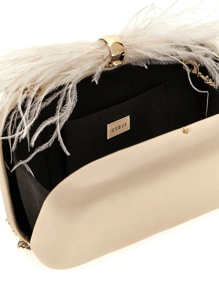 GUESS The It Bag Keyah Feather Top Clutch White 8211 Unisex