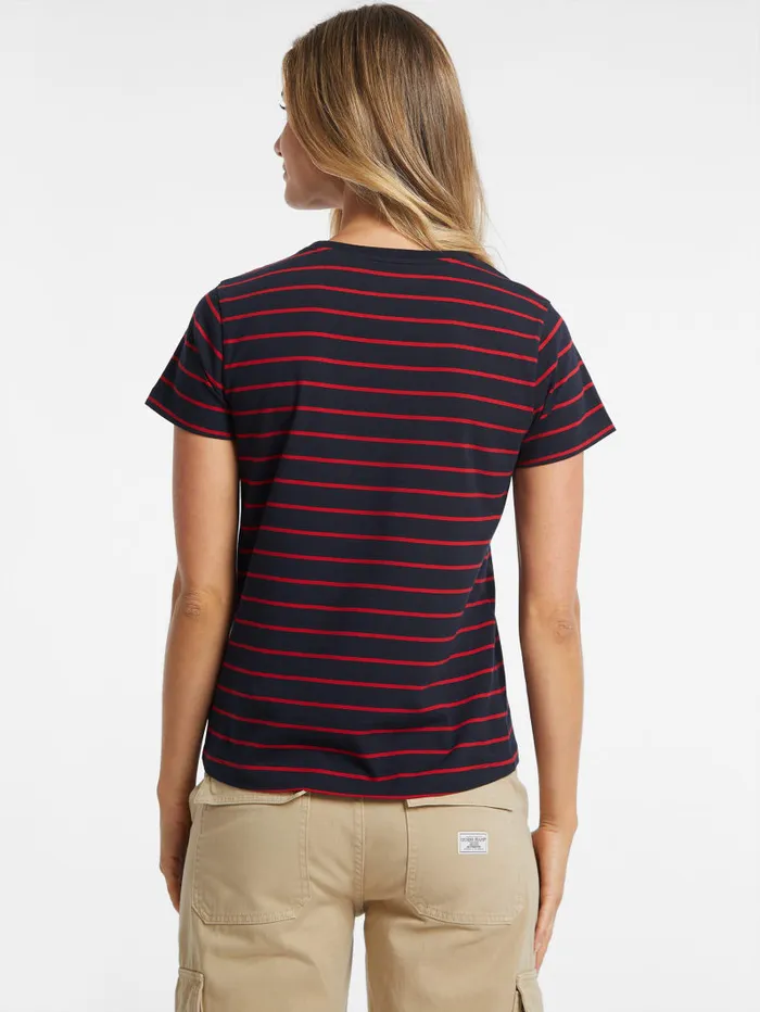 GUESS Tops Classic Embroidered Logo Striped Tee Red 8211 Women