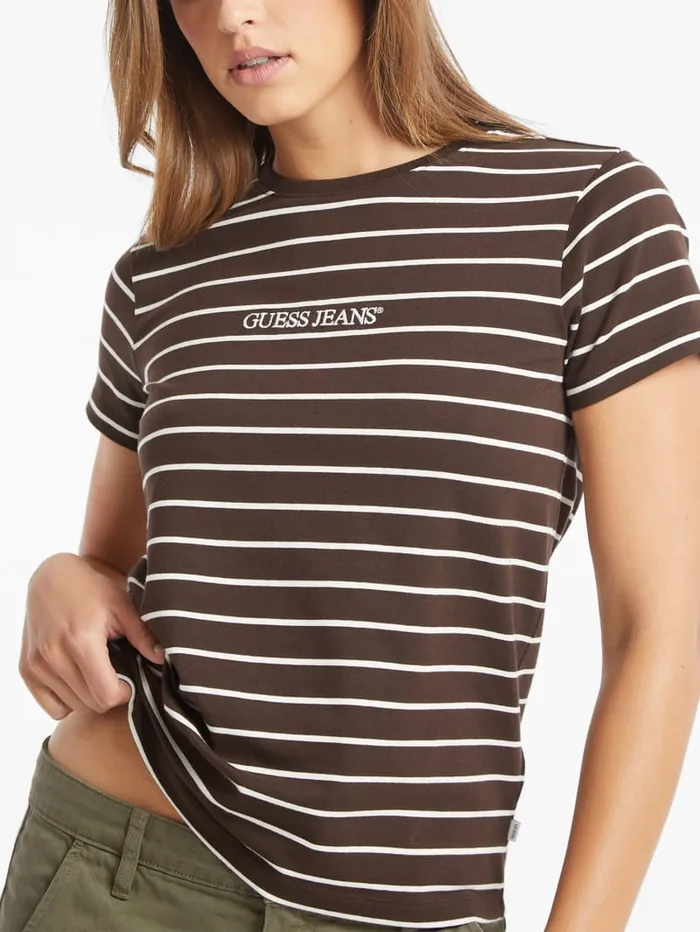 GUESS Tops Classic Embroidered Logo Striped Tee Red 8211 Women