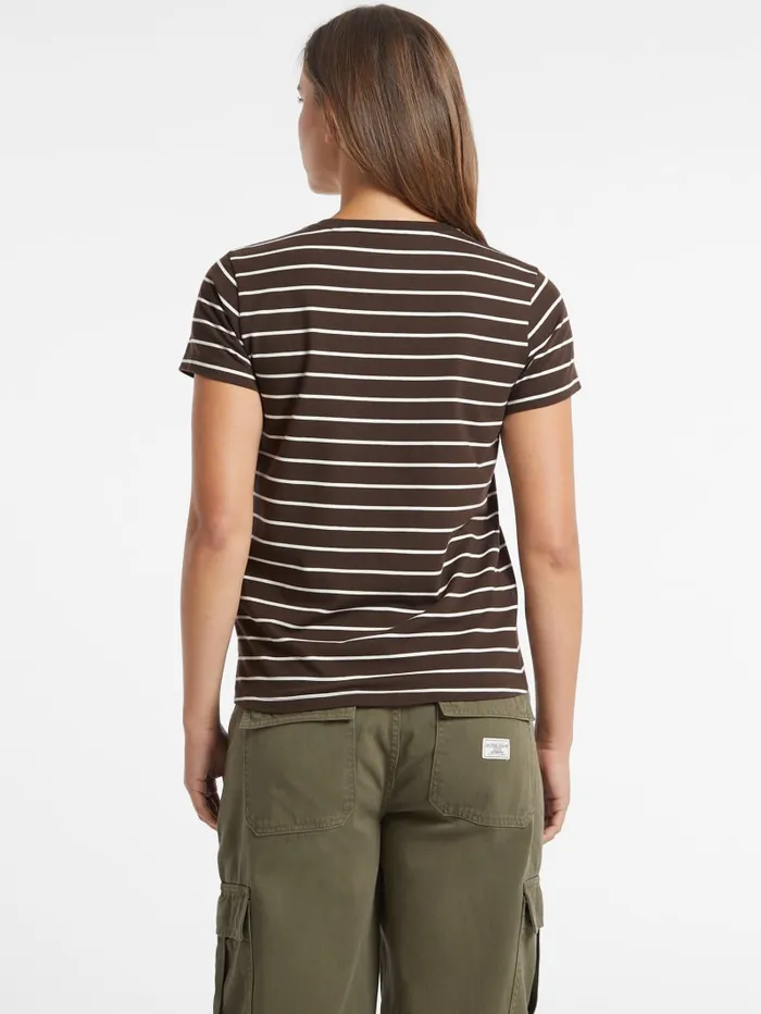 GUESS Tops Classic Embroidered Logo Striped Tee Red 8211 Women
