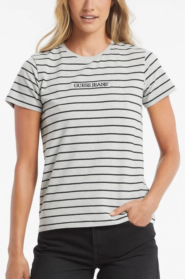 GUESS Tops Classic Embroidered Logo Striped Tee Red 8211 Women