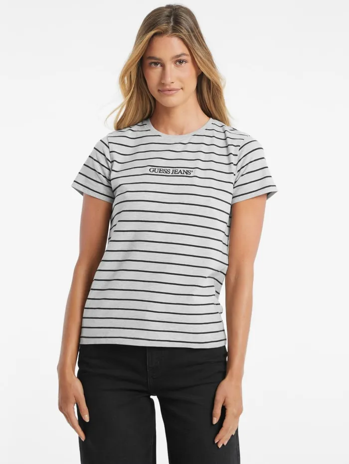 GUESS Tops Classic Embroidered Logo Striped Tee Red 8211 Women
