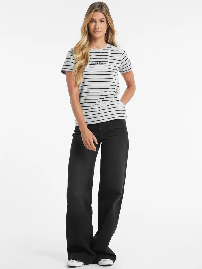 GUESS Tops Classic Embroidered Logo Striped Tee Red 8211 Women