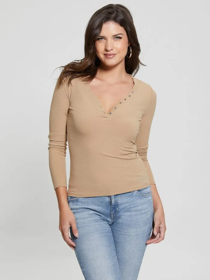 GUESS Tops Eco Kyla Rib Henley Tee Red 8211 Women
