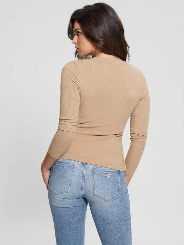 GUESS Tops Eco Kyla Rib Henley Tee Red 8211 Women