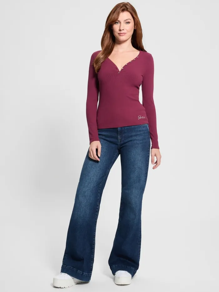 GUESS Tops Eco Kyla Rib Henley Tee Red 8211 Women