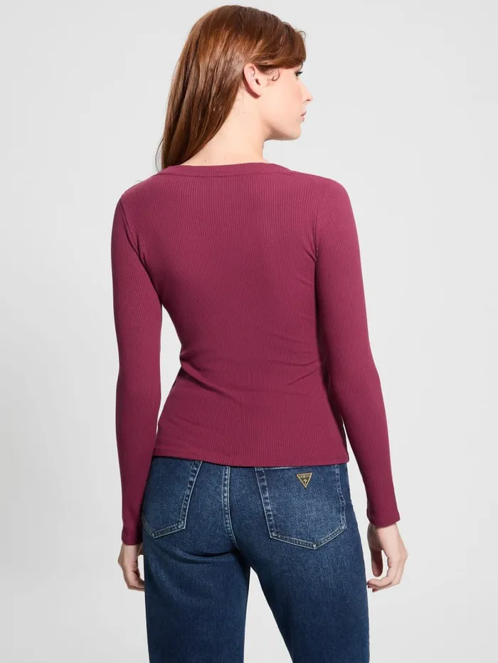 GUESS Tops Eco Kyla Rib Henley Tee Red 8211 Women