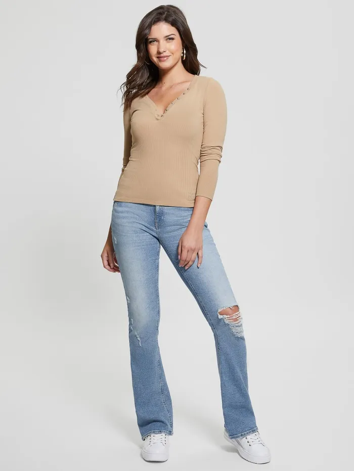 GUESS Tops Eco Kyla Rib Henley Tee Red 8211 Women