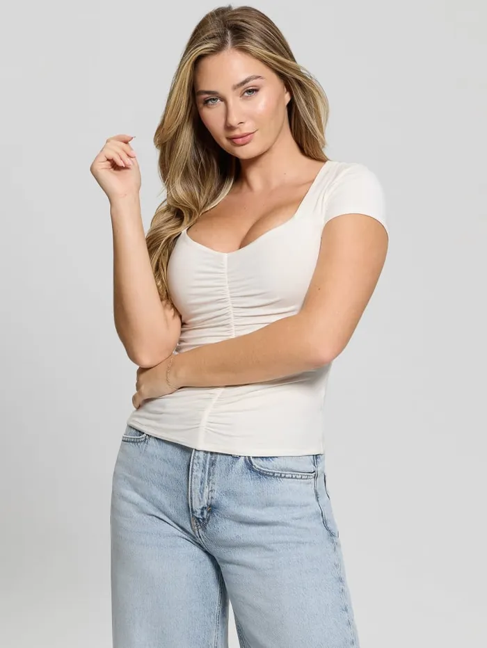 GUESS Tops Eco Rayla Ruched Top White 8211 Women