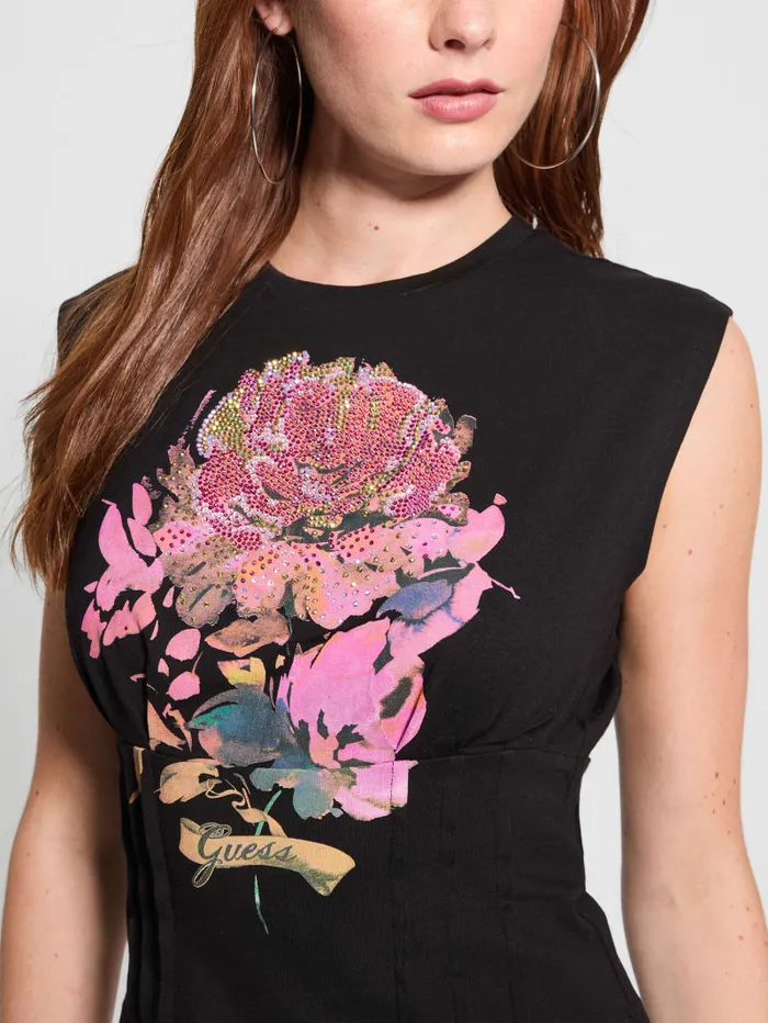GUESS Tops Eco Rose Corset Tee Black 8211 Women