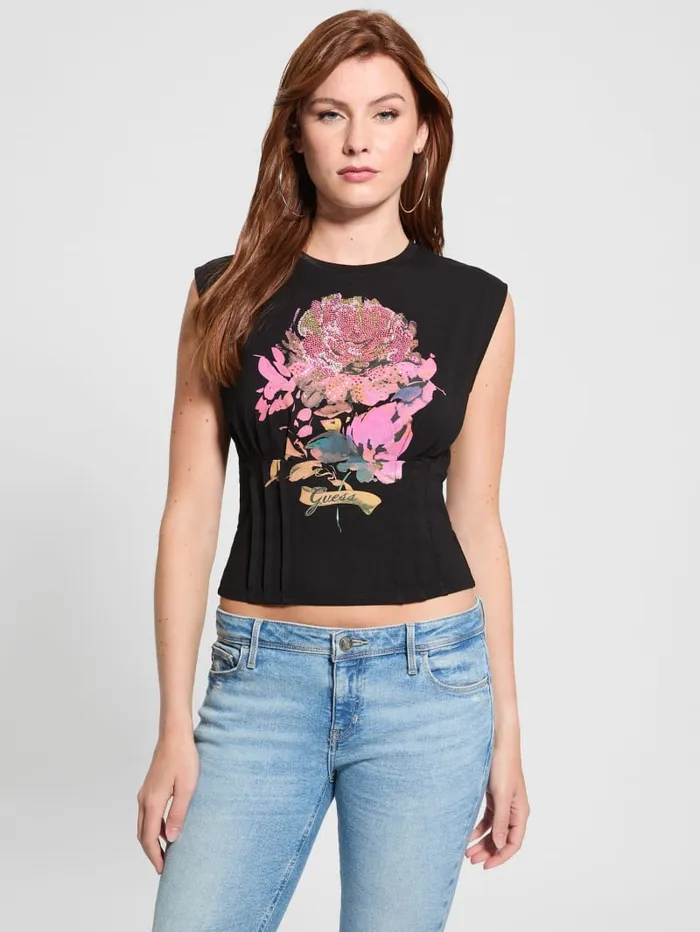 GUESS Tops Eco Rose Corset Tee Black 8211 Women