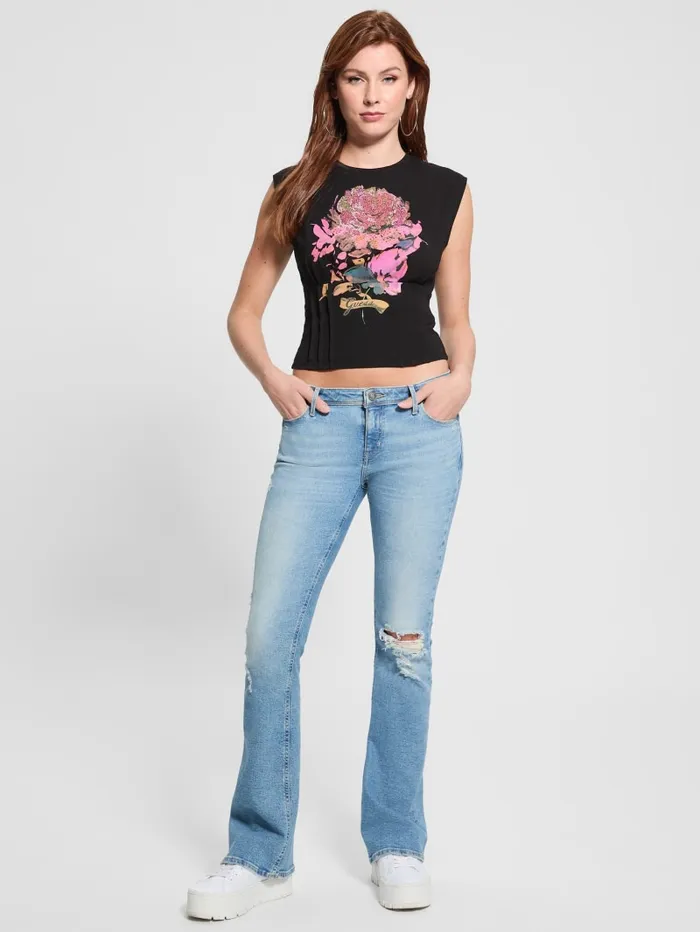 GUESS Tops Eco Rose Corset Tee Black 8211 Women