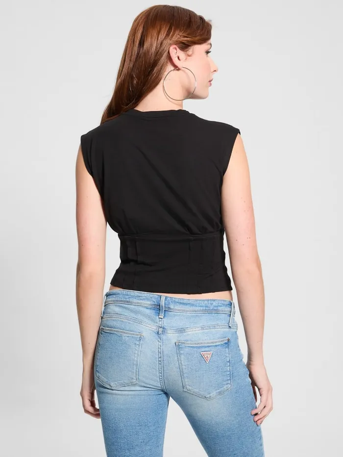 GUESS Tops Eco Rose Corset Tee Black 8211 Women