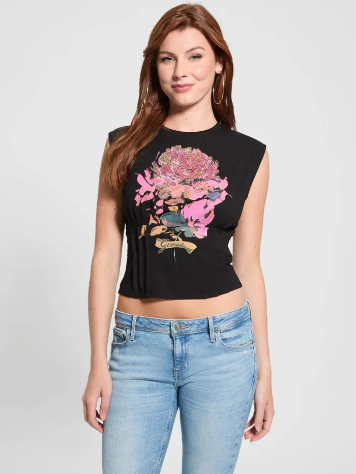 GUESS Tops Eco Rose Corset Tee Black 8211 Women